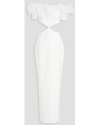 Rasario - Cold-shoulder Feather-trimmed Crepe Maxi Dress - Lyst