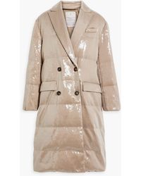 Brunello Cucinelli - Double-breasted Quilted Sequined Shell Coat - Lyst
