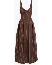 Nicholas - Selene Pleated Striped Linen-blend Maxi Dress - Lyst