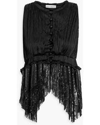 Rabanne - Fringed Chainmail And Plissé-satin Top - Lyst