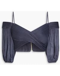 Zimmermann - Cropped Cold-shoulder Pleated Organza Top - Lyst