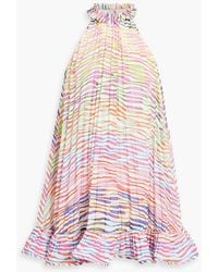 AMUR - Estfan Pleated Ruffled Printed Crepe De Chine Mini Dress - Lyst