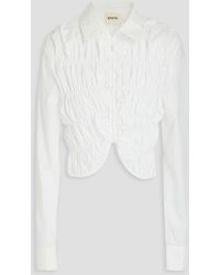 Khaite - Brena Cropped Ruched Cotton-poplin Shirt - Lyst
