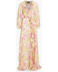 Monique Lhuillier - Ruffled Floral-print Silk-blend Chiffon Gown - Lyst