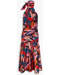 Rebecca Vallance - Cutout Printed Tm-blend Halterneck Midi Dress - Lyst