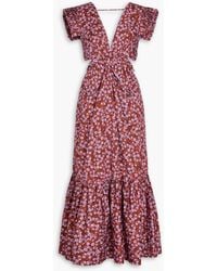 FARM Rio Sicily Flowers Cotton Midi Dress in Red | Lyst UK