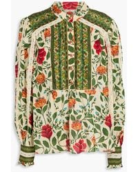 FARM Rio - Lace-trimmed Floral-print Cotton-blend Blouse - Lyst