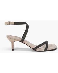 Brunello Cucinelli - Bead-Embellished Suede Sandals - Lyst