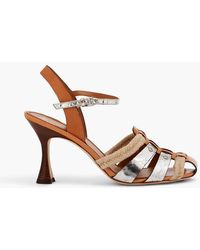 Tory Burch - Jute, Smooth And Cracked Leather Sandals - Lyst