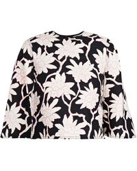 Valentino Cape-effect Floral-print Wool And Silk-blend Crepe Top - Black