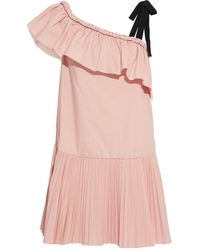 RED Valentino - Ruffled Pleated Cotton-blend Poplin Mini Dress - Lyst