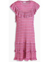 RED Valentino - Ruffled Striped Ribbed-knit Mini Dress - Lyst