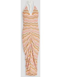 Veronica Beard - Armelle Striped Pointelle-knit Halterneck Midi Dress - Lyst
