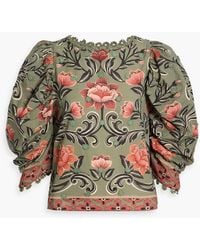 FARM Rio - Appliquéd Floral-Print Cotton-Voile Blouse - Lyst