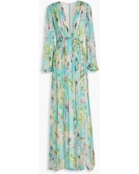 Costarellos - Gianna Floral-print Pleated Crepon Gown - Lyst