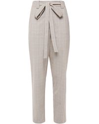 Maje Belted Prince Of Wales Checked Tapered Trousers Neutral - Multicolour