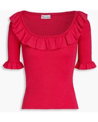 RED Valentino - Ruffled Ribbed Wool, Silk And Cashmere-blend Top - Lyst