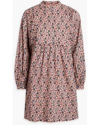 Joie - Gathered Floral-print Cotton Mini Dress - Lyst
