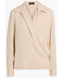 Theory - Wrap-Effect Silk Crepe De Chine Blouse - Lyst