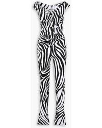 Halpern - Off-the-shoulder Zebra-print Satin Jumpsuit - Lyst