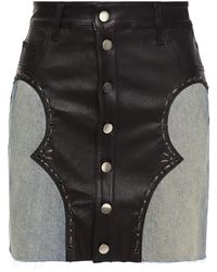 Amiri Denim-paneled Studded Leather Mini Skirt - Black