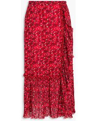 Ganni - Pleated Floral-print Crepe Midi Skirt - Lyst