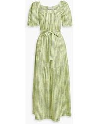 Saloni - Yashi Printed Linen Midi Dress - Lyst