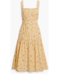 Joie - Charmesse Pintucked Floral-print Cotton-gauze Midi Dress - Lyst