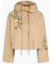 RED Valentino - Cropped Embroidered Cotton-drill Hooded Jacket - Lyst
