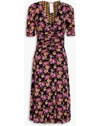 Diane von Furstenberg - Koren Ruched Floral-print Stretch-mesh Midi Dress - Lyst