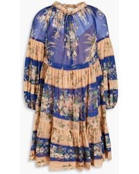 Zimmermann - Gathered Floral-print Cotton And Silk-blend Voile Mini Dress - Lyst