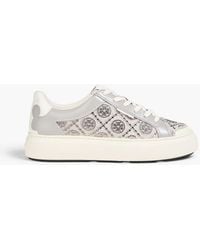 Tory Burch - T Monogram Embellished Jacquard And Glossed-Leather Sneakers - Lyst