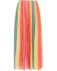 Valentino Pleated Striped Cotton-blend Lace Maxi Skirt Multicolour