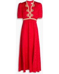 Saloni - Crochet-Trimmed Silk-Jacquard Midi Dress - Lyst