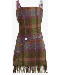 Rave Review - Yaam Cutout Fringed Checked Wool-tweed Mini Dress - Lyst