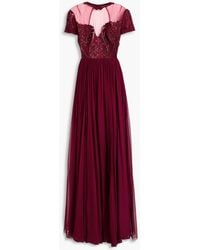Zuhair Murad - Embellished Tulle-paneled Silk-blend Chiffon And Crepe De Chine Gown - Lyst