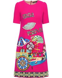 Dolce & Gabbana Embellished Wool-crepe Dress Fuchsia - Pink