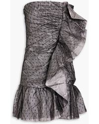RED Valentino - Strapless Ruffled Metallic Point D'esprit Mini Dress - Lyst