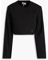 Ganni - Cropped Double-breasted Pinstriped Twill Jacket - Lyst