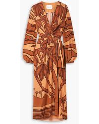 Johanna Ortiz - Sociedades Antiguas Printed Silk Crepe De Chine Midi Wrap Dress - Lyst