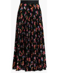 MSGM - Pleated Floral-print Crepe De Chine Midi Skirt - Lyst