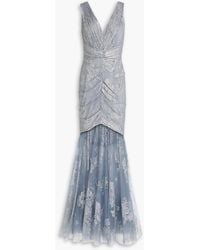 Marchesa - Ruched Glittered Tulle Gown - Lyst