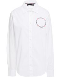 Love Moschino Glittered Printed Stretch-cotton Poplin Shirt - White