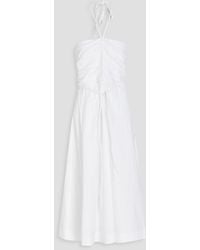Veronica Beard - Tucker Ruched Stretch-cotton Poplin Halterneck Midi Dress - Lyst