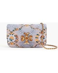 Tory Burch - Eleanor Embellished Jacquard And Suede Cross-body Bag - Lyst