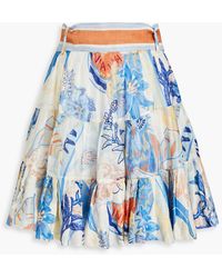LEO LIN - Gathered Printed Linen And Silk-blend Mini Skirt - Lyst