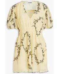 Ganni - Floral-print Plissé-georgette Mini Dress - Lyst