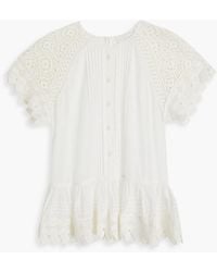 Zimmermann - Crochet-paneled Pintucked Cotton-voile Blouse - Lyst