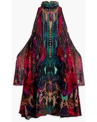 Camilla - Cold-shoulder Studded Printed Silk-chiffon Mini Dress - Lyst