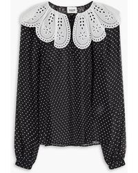 Claudie Pierlot - Broderie Anglaise-trimmed Georgette Blouse - Lyst